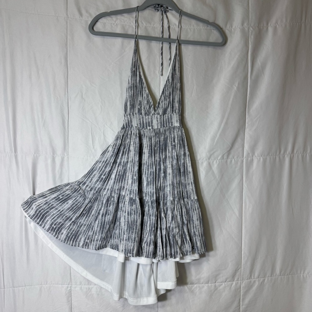Windsor Grey White Stripe Halter Romper Dress Open Back Small